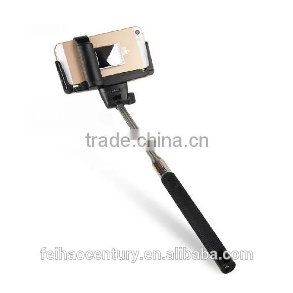 2015 Wholesale Fashion Fodable Pocket Cable Monopod Bluetooth Selfie Stick With Mirror photo-3