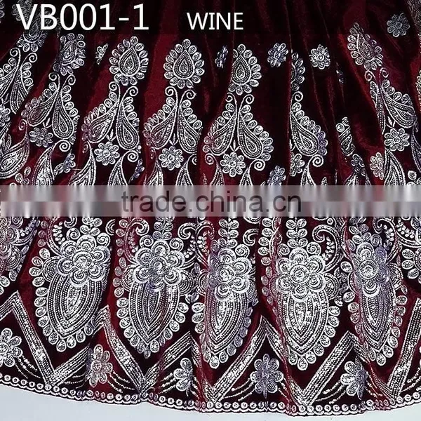 Best Quality African Velvet Lace Fabric VB001-1 Wine