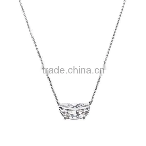 14K Gold Overlay Silver Cubic Zirconia Half Moon Statement Necklace photo-3
