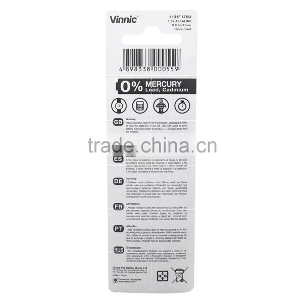 1.5v Alkaline Battery LR54 Primary Button Cell Ag10 L1131F photo-4