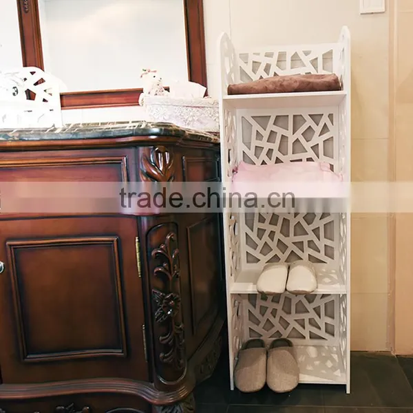 white bathroom wooden wall corner shelf
