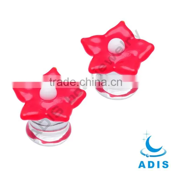 Cute Pretty Girls Red Flower Shape Tranparent Glass Ear Plugs photo-2
