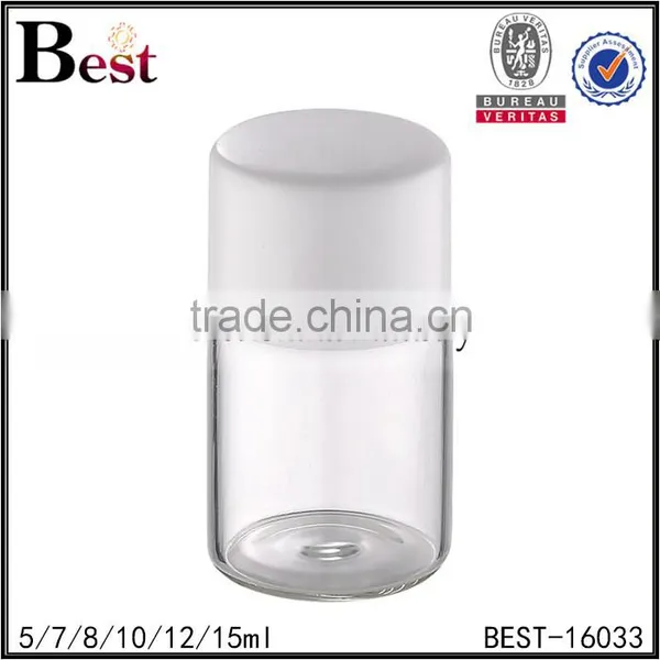 5 / 7 / 8 / 10 /12ml Insert, Plug Sealing Type Clear Tube Glass Bottle With White Plastic Cap