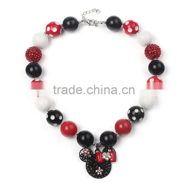 Black and White and Red Mickey Necklace and Red Lace Hairband Wholesale Handmade Chunky Bubblegum Bead Necklace photo-2
