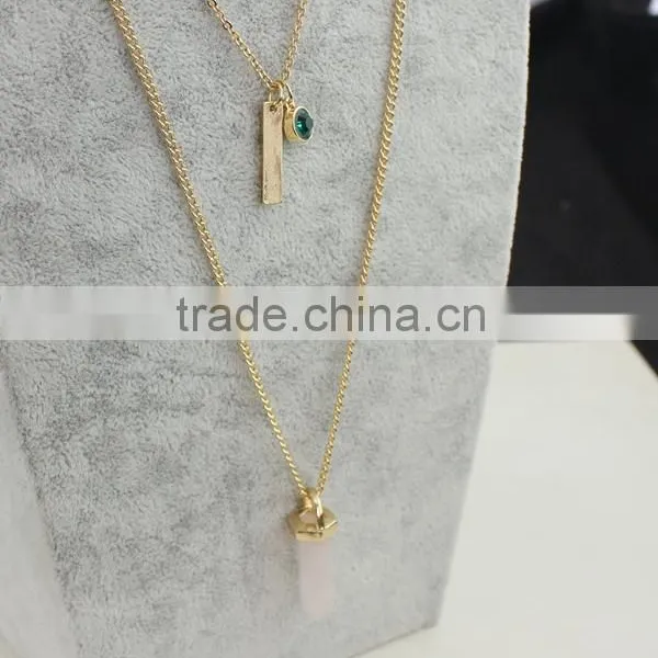 Hot Sale European And American Design Rose Gold Plated Necklace Ornaments Multilayer Emerald Crystal Color Stone Bead Neckladces photo-5