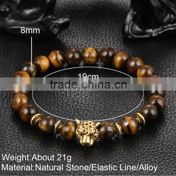 Antique Gold and Silver Plated Leo Lion Head Lava Stone Beads Charm Bracelet photo-6