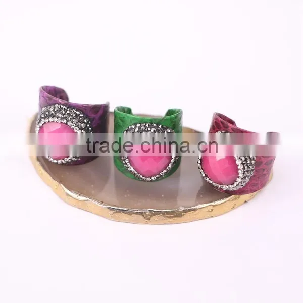 Charm Rose Heart Gem Stone Ring, Snakeskin Rings, Pave Setting Crystal Jewelry Finger Fashion Druzy Ring photo-4