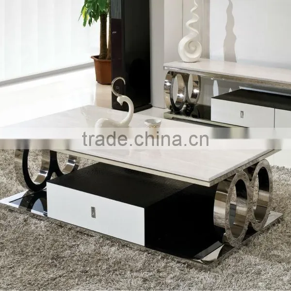 C363 Modern Style Living Room Furniture Marble Top Wood Coffee Table photo-2