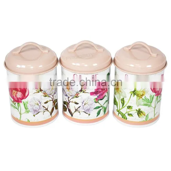 Powder-Coated Retro Metal Tea Coffee Sugar Can Candy Bean Nuts Set of 3 Storage Canister photo-5