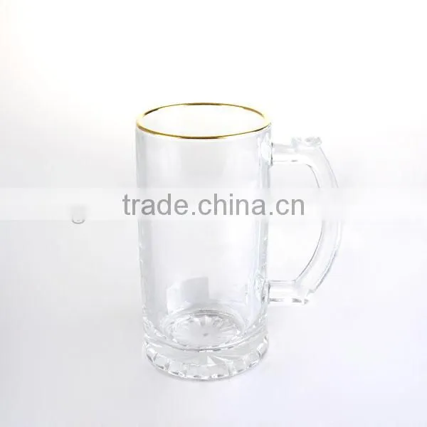 Machine Made Beer Glass With Handle With Gold Rim photo-2