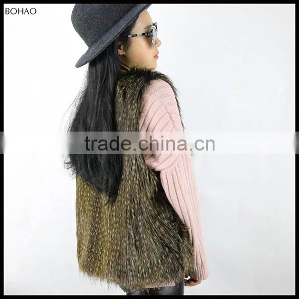 New Design Short Pattern Ladies Best Brown Faux Fur Vests For Fall And Winter photo-2