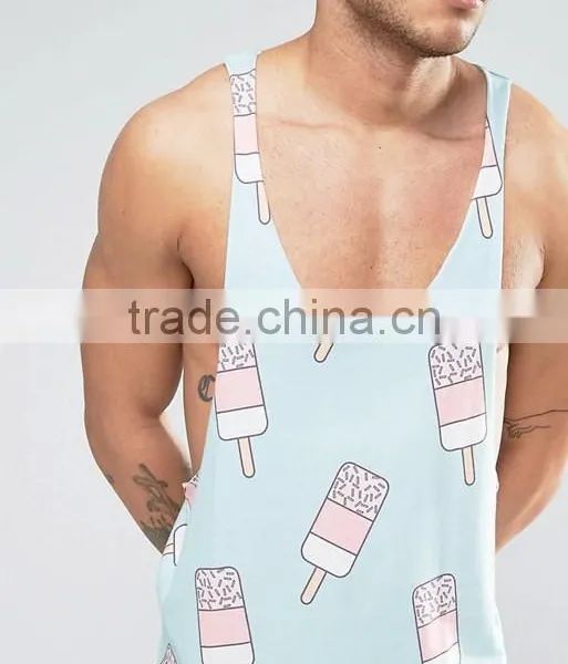 2017 High Quality New Design Summer Printed Custom Blue Sky Gym Wear Comfortable Cotton Polyester Casual Men's Sport Tank Tops photo-3