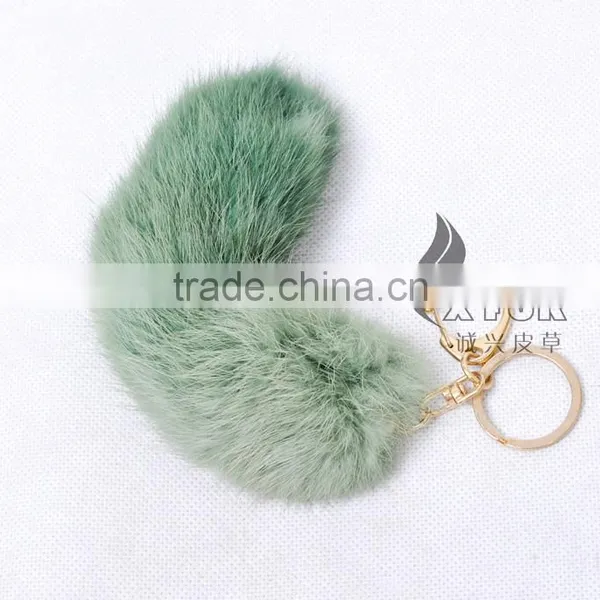 CX-R-39A Cute Keychain Dip Dyed Genuine Rabbit Fur Key Ring photo-6
