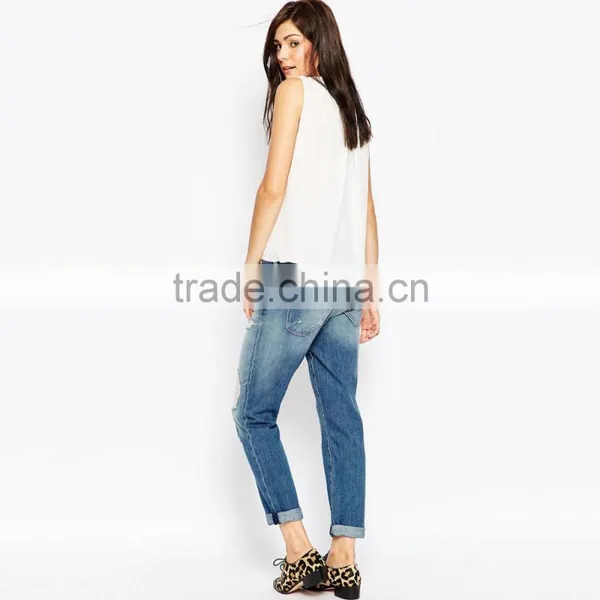 High Quality Soft Sexy Fashion Ripped Jeans Women Wholesale photo-2