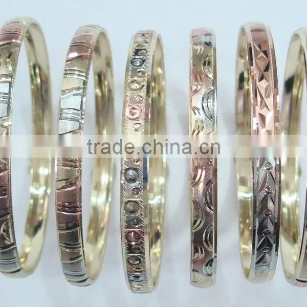6mm Gold Plated Bangles,Diomand Cut Bangles,Three Tone Bangles