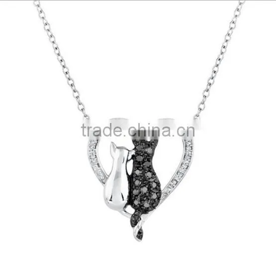 Fashion Couple Animal Pendant Necklace Colors Enamel Couple Cat Pendant Necklace for Valentine's Gifts photo-3