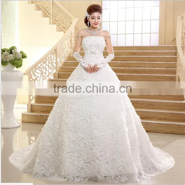 2016 New Wedding Fashion Towel Diamond Korean Style Long Drag Tail Thin Brides Winter Wedding Dress photo-4