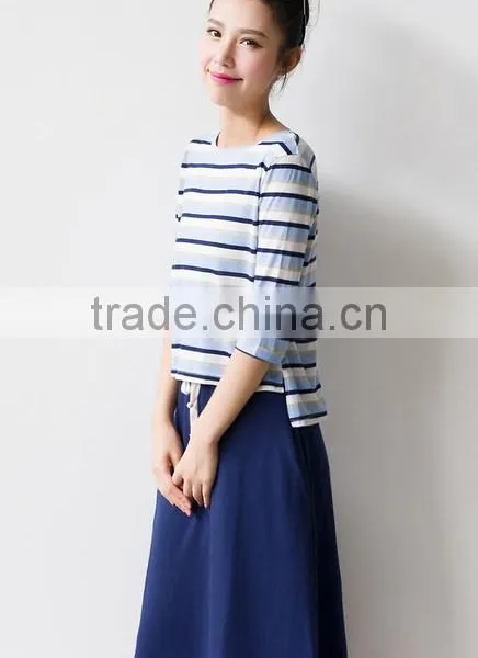 2016 New Fashion All Match Loose Half Sleeve Striped T-shirts for Ladies photo-3