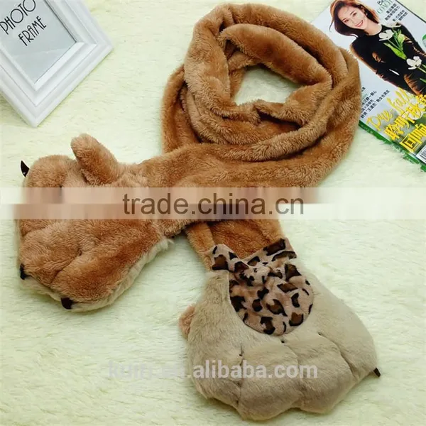 2016 Winter New Design Cute Woman Rex Rabbit Fur Scarf and Gloves One Piece Scarves photo-2