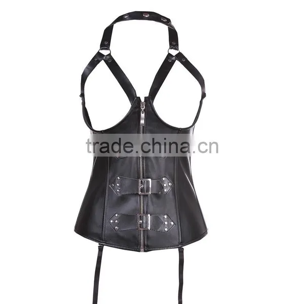Instyles Plus Size Black Faux Leather Cupless Corset Lingerie Set photo-2