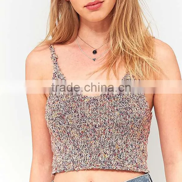 2017 Unique Women Colorful Knit Fabrication V-neck Thin Straps Knit Crop Tops photo-4