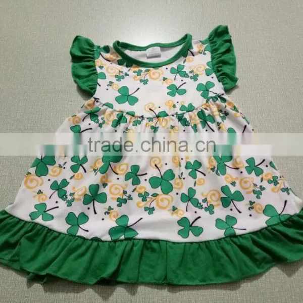 Latest Children Frocks Designs Dress Whosale Girl Dresses for st Patericks Flutter Sleeve Baby Kid Clothes