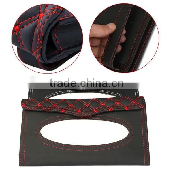 Car Sun Visor Tissue Paper Box Case Auto Interior Decoration Accessories Holder Napkin Clip PU Leather photo-5