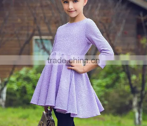 2016 New Design Girls' Dress Lace Flower Long Sleeve Dress for Girl