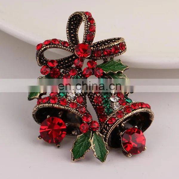 A038 Christmas Gifts Pins And Brooches For Women Small Bell Heart Rhinestone Brooch Female Bijoux photo-4