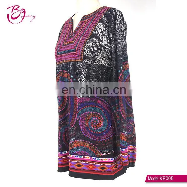 Spandex Ethnic Digital Printing Burgundy Gypsy Design Ropa Mujer Tunic for Old Ladies photo-3