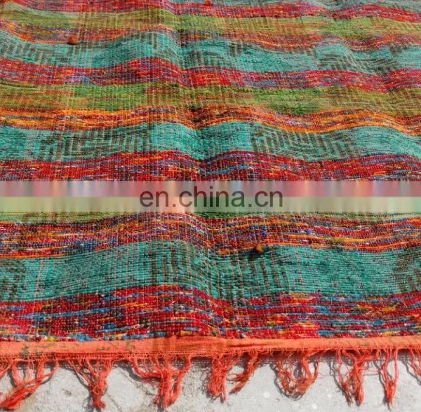 VISHAL HANDICRAFT-73x39"HEMP STRIPE COTTON RUG/INDIAN HAND WOVEN FLOOR THROW CARPET