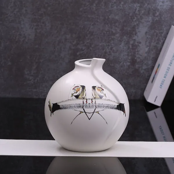 Rotate Sphere Chinese Painting Flower Bird Ceramic Vase Decoration For Home Hallway photo-2