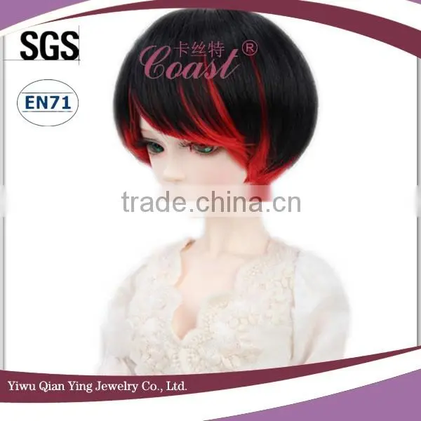 Short Straight Black and Red Bob Cut 1 BJD Doll Wigs photo-2