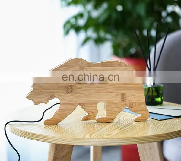 Creative Design Animal Bear Shaped Bedroom Desktop LCD Bamboo Digital Alarm Clock photo-4
