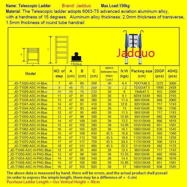 Single Blue Telescopic Ladder With Hook+Anti-slip Cushion photo-2