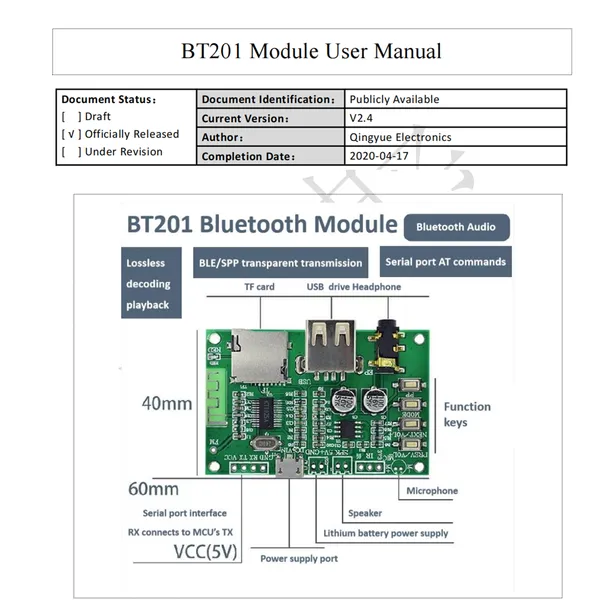 BT201 Bluetooth Audio Module Dual Mode 5.0 Lossless Audio Power Amplifier Board Supports TF Card U Disk BLE SPP UART Transparent Trans Base on KT1025