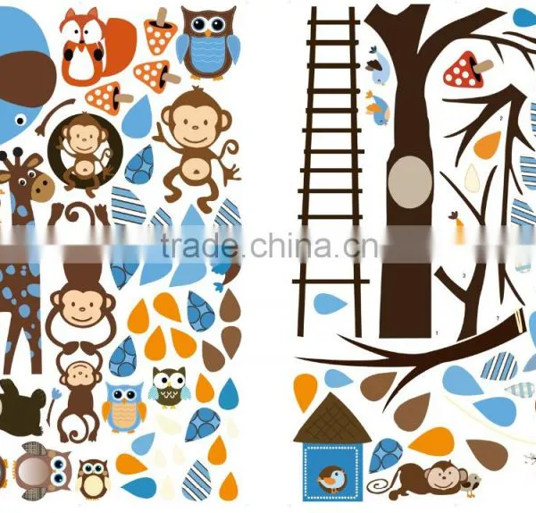 2016 Large Size Kids Cartoon Monkey Giraffe Owl Bird Wall Stickers photo-5