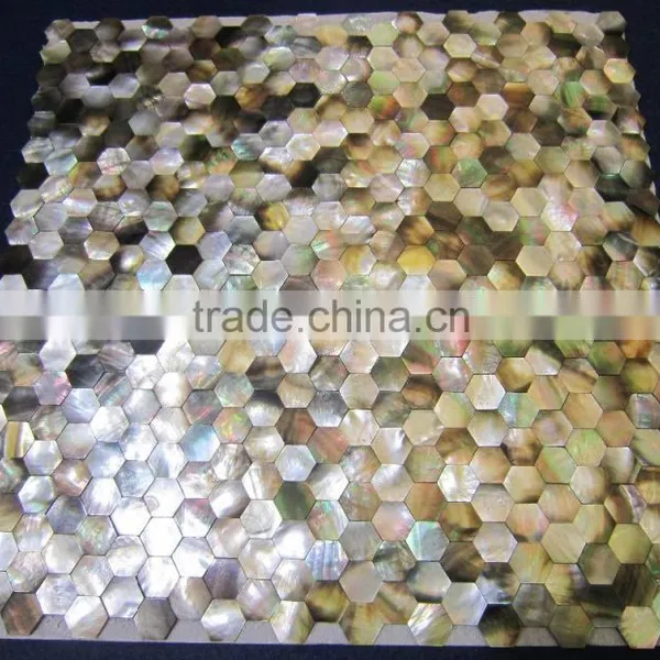 Blacklip Shell Mosaic in Hexagonal Pattern,seamless Mosaic