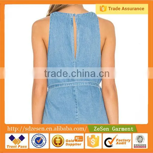 New Design Light Bule Denim Fabric Strap Women Dresses photo-5