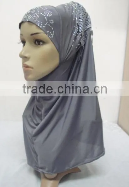 H310 Latest Instant Hijab With Lace and Rhinestones,muslim Scarf photo-4