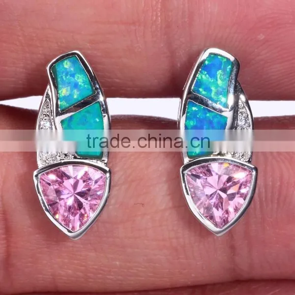 925 Sterling Silver Young Girl Triangle Opal Earring Red Ruby Stone Earring photo-5