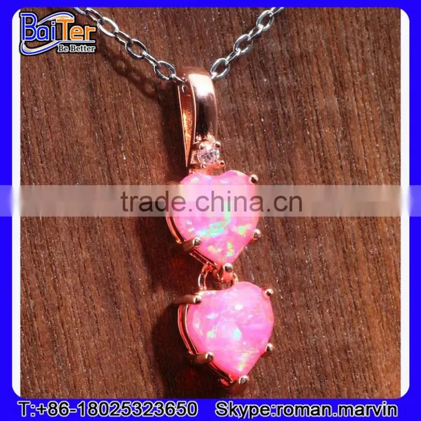 Custom Lab Created Double Heart 925 Sterling Silver Red Fire Opal Pendant Wholesale photo-2
