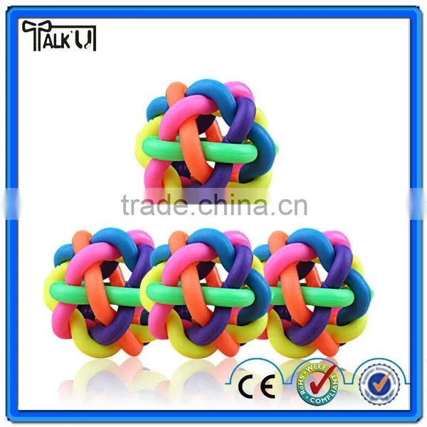 Colorful Rainbow Soft Rubber Dog Chew Bell Ball, TPR Woven Teeth-cleaning Pet Toy Chew Bell Ball photo-6