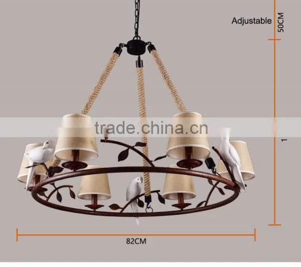 Resin Creative Bird Cloth Lamp Shade Lighting Iron Handmade Hemp Rope Light photo-2