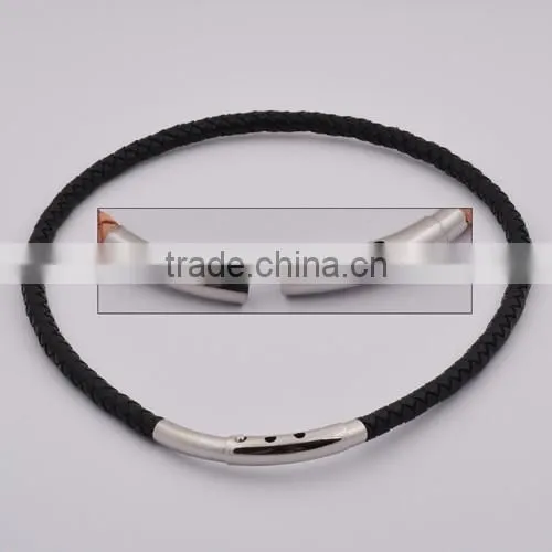 Fashion Stainless Steel Magnetic Brown Leather Necklace photo-6