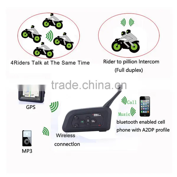 2016 Updated Soft Earphone! 2 Pcs V4 Motorcycle Helmet Bluetooth Intercom Headset With FM for 4 Riders 1200m Wireless Interphone photo-5