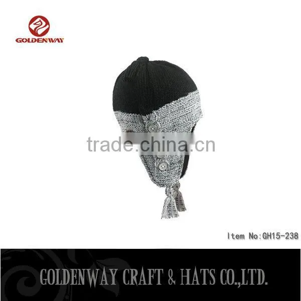 Wholesale Hand Knitted 100% Acrylic Ear Flap Snow Beanies Woolen Hats With Lining