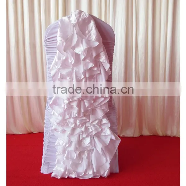High Quality White Ruffled Spandex Chair Cover With Satin Crush Flower For Wholesale Price photo-5