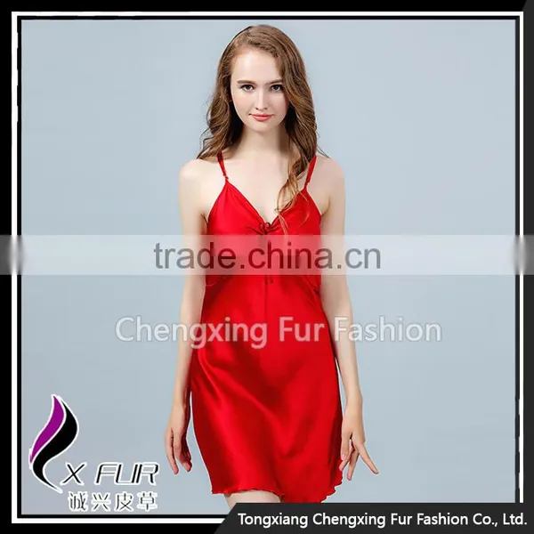 CXDDQ02 Sexy Red Skirt Women's Pure Silk V-neck Pajamas photo-2