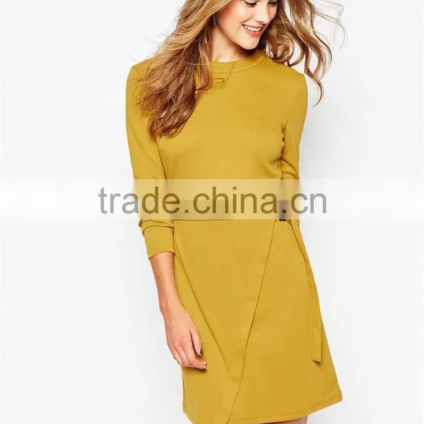 MGOO High Quality Wholesale Autumn Office Dresses Fashion Brand Design OL Vestidos Yellow Casual Pencil Dress Long Sleeve 8564 photo-5